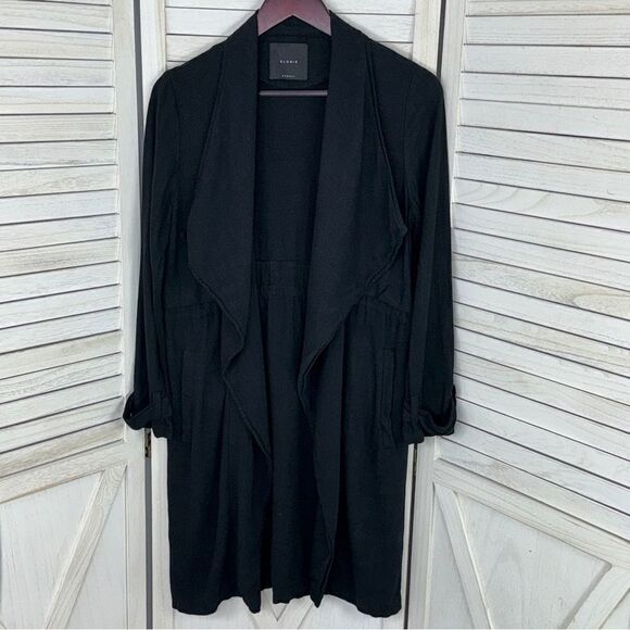 Elodie Waterfall Linen Blend Cardigan Topper Jacket Black XS Open - Picture 14 of 14